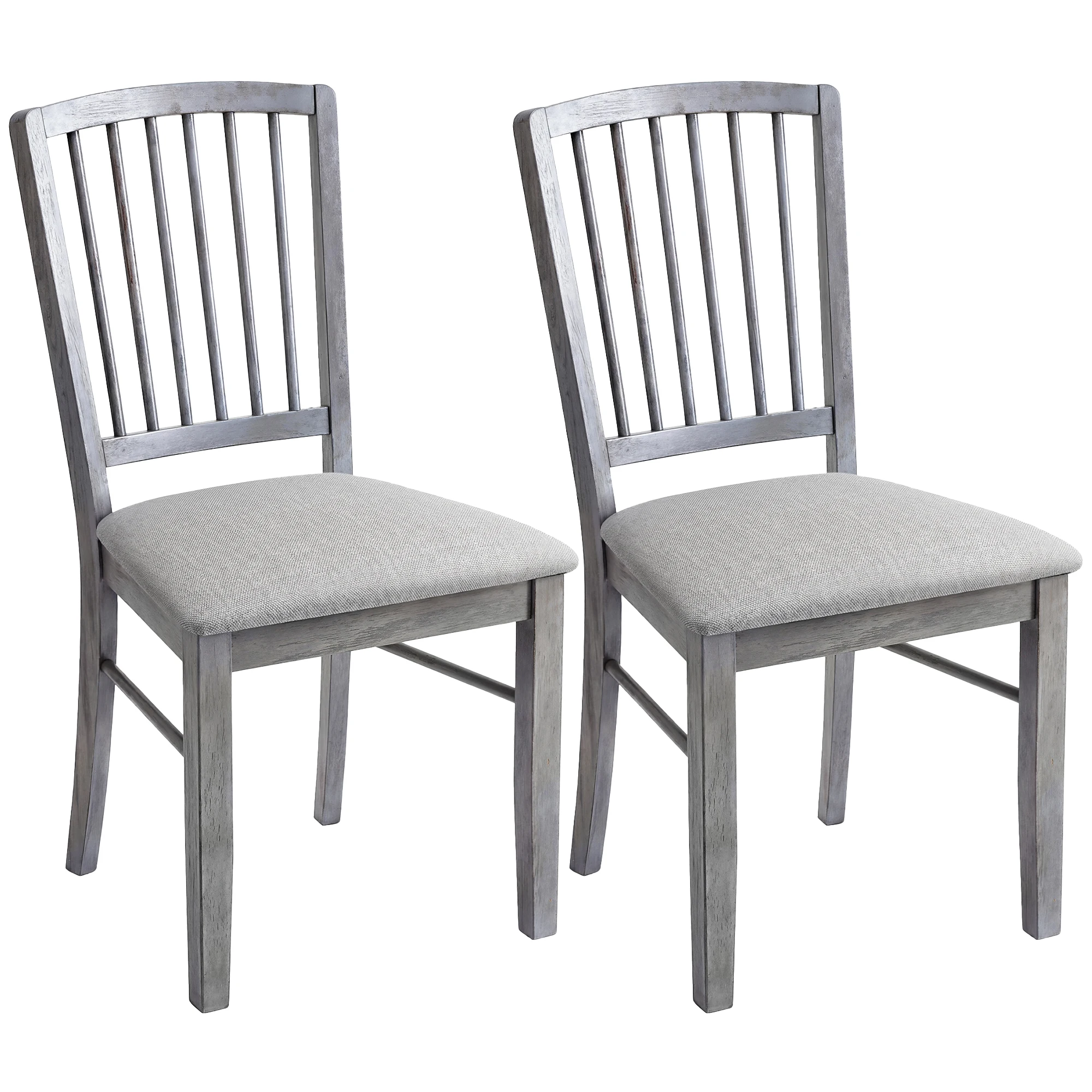 Homcom Farmhouse Dining Chairs Set of 2, Upholstered Linen Fabric Kitchen Chairs with Solid Rubberwood Legs for Kitchen, Dining Room, Rustic Gray