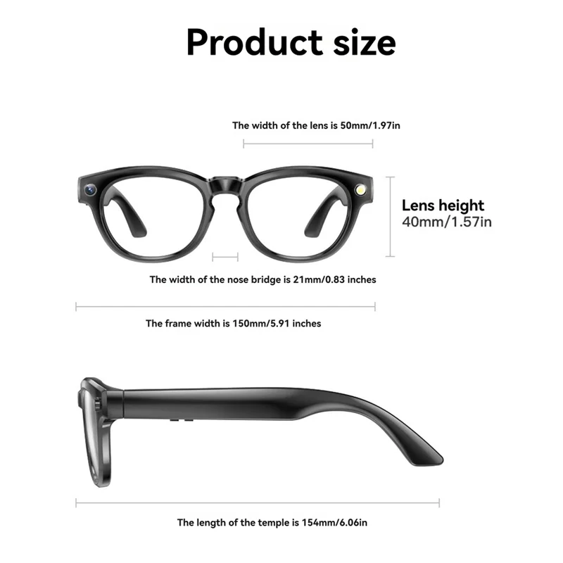 AA60-GS80 AI Smart Bluetooth Glasses–Photo Capture, Call Music Functions, Automatic Speech Recognition For License Plates