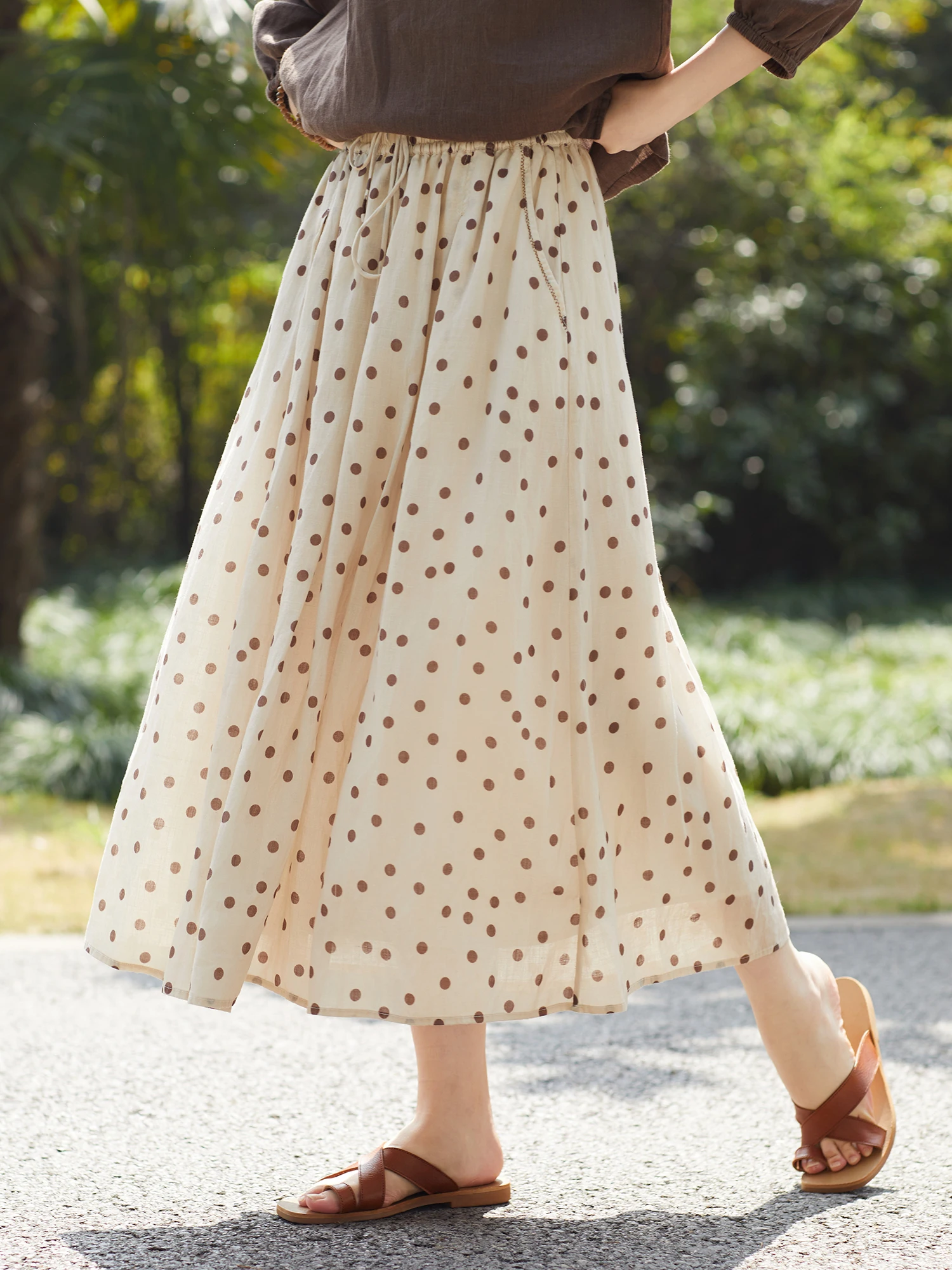 

Wangcheng H1506 Spring Edition 42 Silk Dot Print A-Line Skirt Breathable Comfortable Linen Women's Skirt