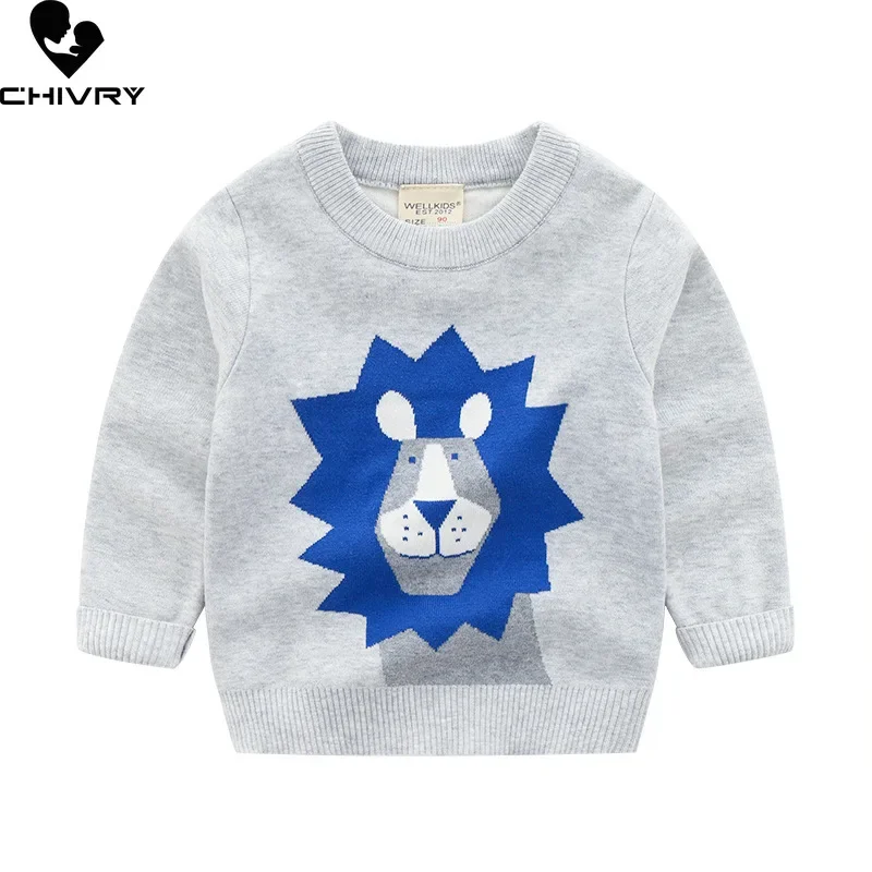 New 2023 Kids Children Pullover Sweater Autumn Winter Boys Cute Cartoon Jacquard O-neck Knitted Jumper Sweaters Tops Clothing