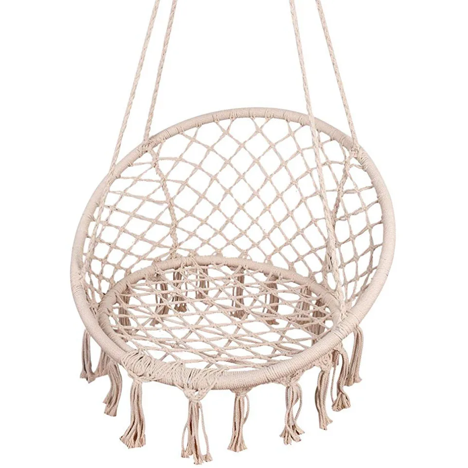Hamaca colgante blanca de cuerda de algodón, columpio de macramé con Kits colgantes para Patio interior, porche, jardín, lectura, salón de ocio