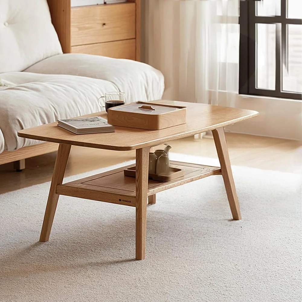 

Деревянный журнальный столик — 2-х уровневый дубовый журнальный столик — современный центральный журнальный столик с полкой для хранения вещей для гостиной, квартиры и офиса