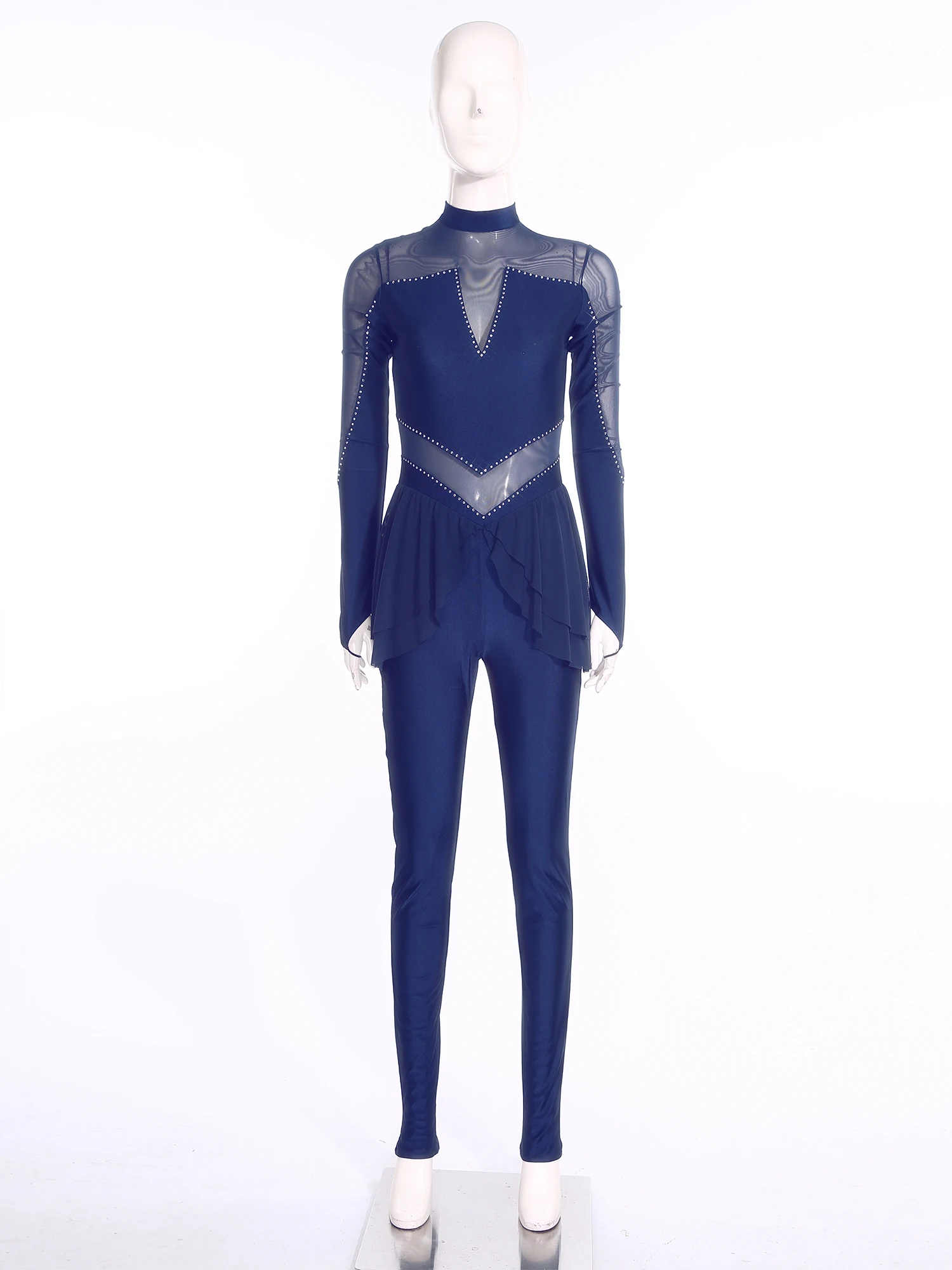 女性フィギュアスケートレオタードジャンプスーツドレス光沢のあるラインストーン新体操バレエダンスアクロバットパフォーマンス衣装