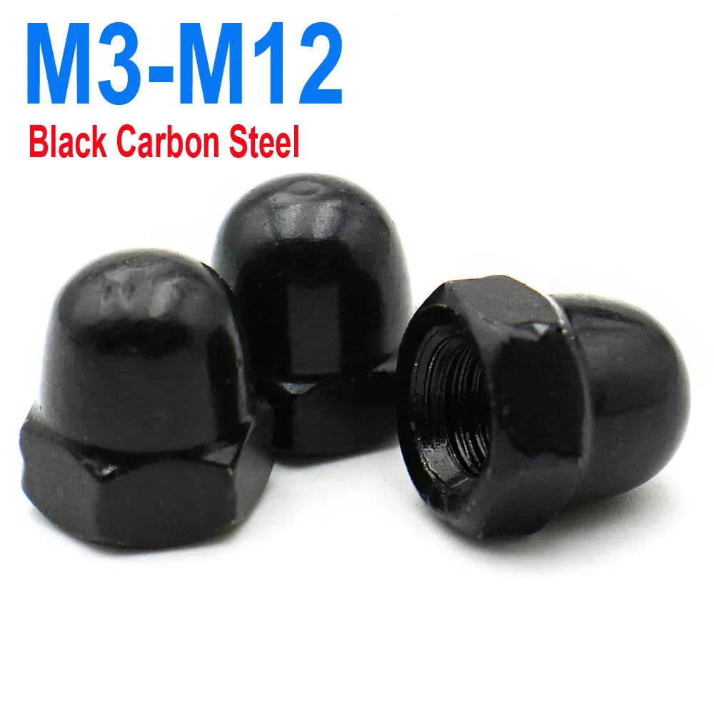 

5-20pcs M3 M4 M5 M6 M8 M10 M12 Black Carbon Steel Metric Acorn Nuts Crown Hex Nuts Domed Cap Nuts