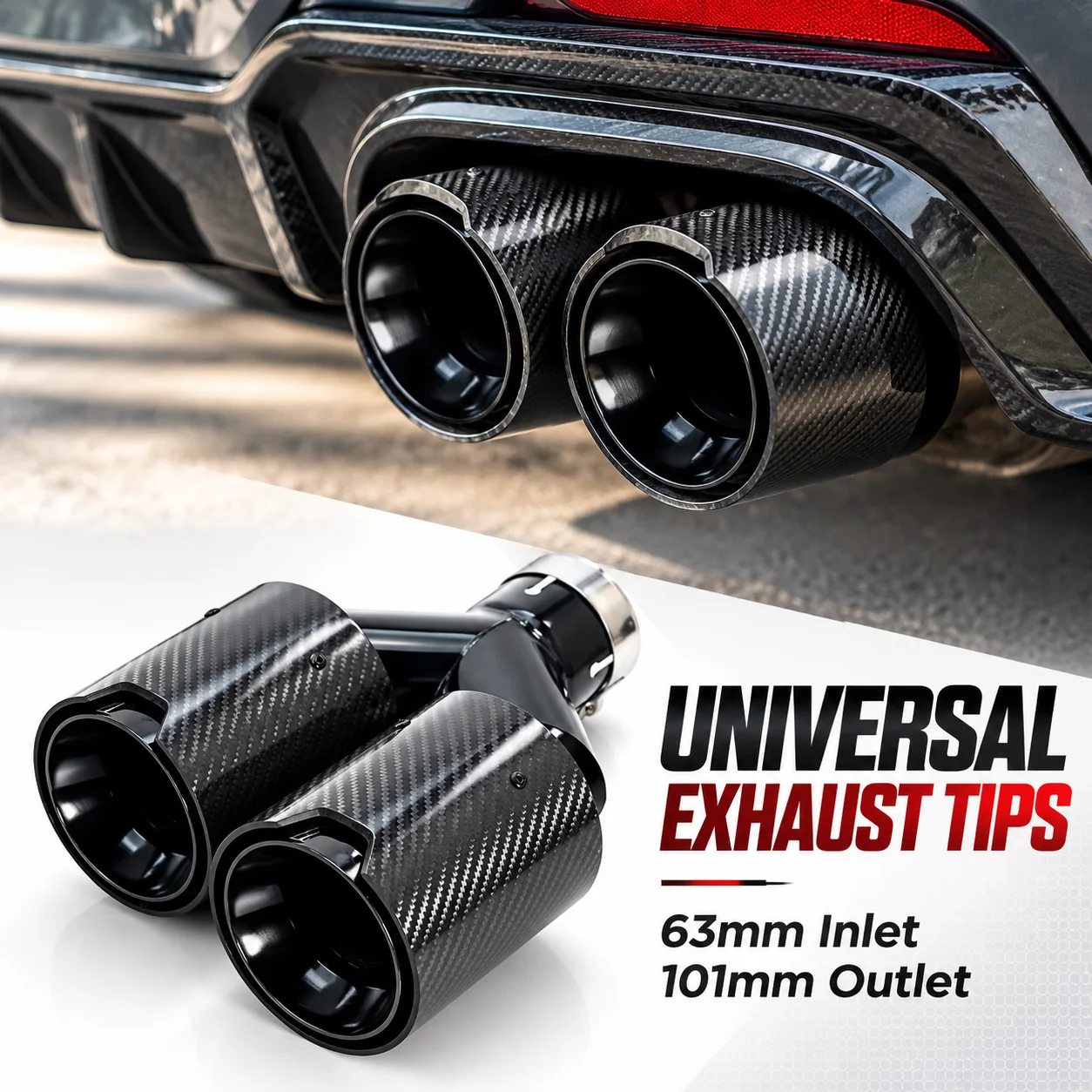 Exhaust Tips Dual Outlet Carbon Fiber 63Mm - 63mm Einlass 101mm Auslass Universelle Auspuffblenden