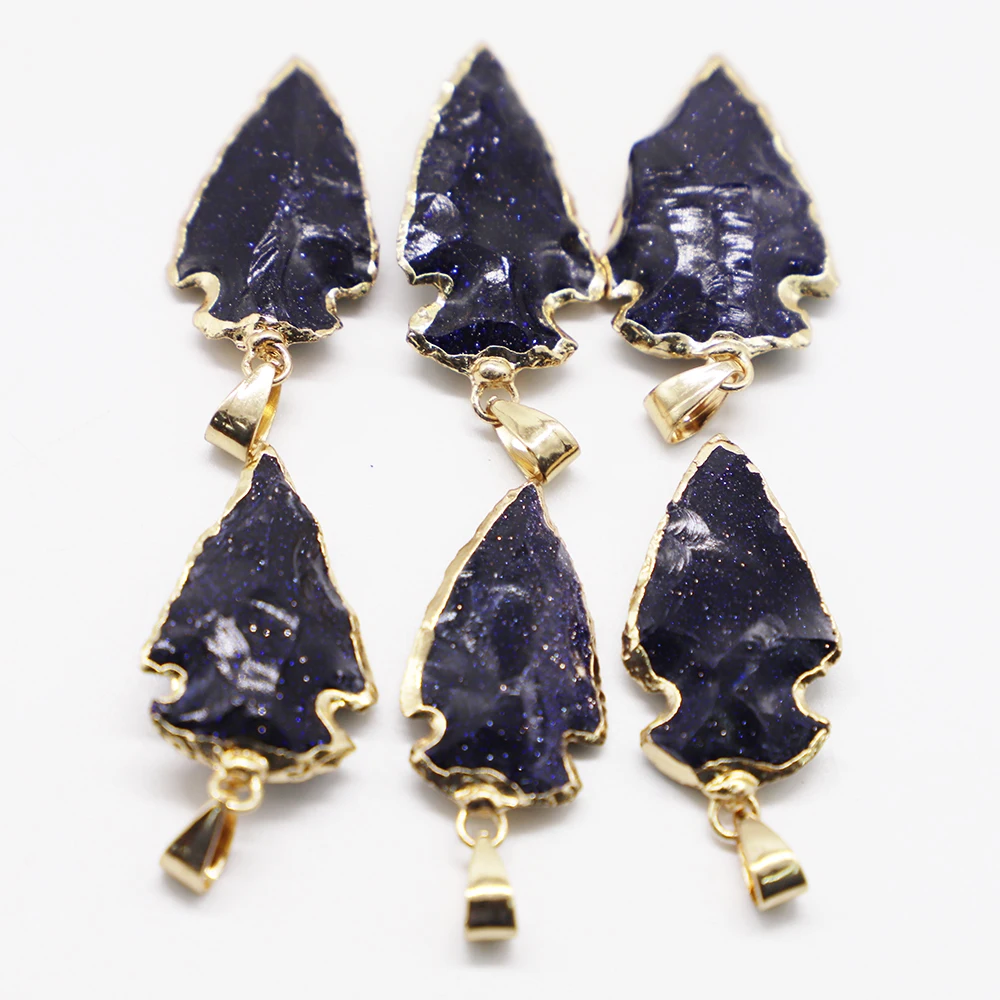 Hot Selling Raw Ore Blue Sand Natural Stone Arrow Head Pendants  Rough For Healing Point Charm Necklace Jewelry Accessories 6Pcs