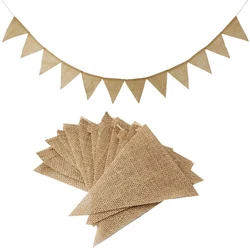 13 Flags Jute Burlap Banner Linen Flags Wedding Pennant Vintage Hessian Bunting Banners Birthday Celebration Party Decorations