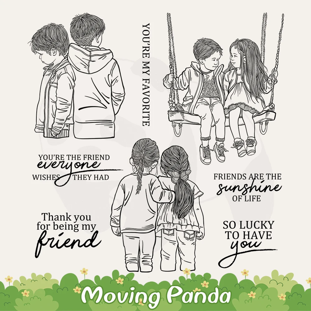 Best Friends Boys Girls Friendship Metal Cutting Dies Clear Stamp DIY Scrapbooking Dies Silicone Stamps For Cards Albums Decor