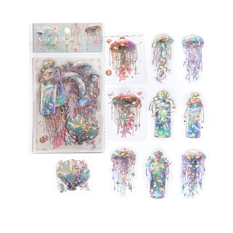 20 stuks retro glanzende roze kwallen stickers kleurrijk stereoscopisch ontwerp diy decoratie briefpapier stickers