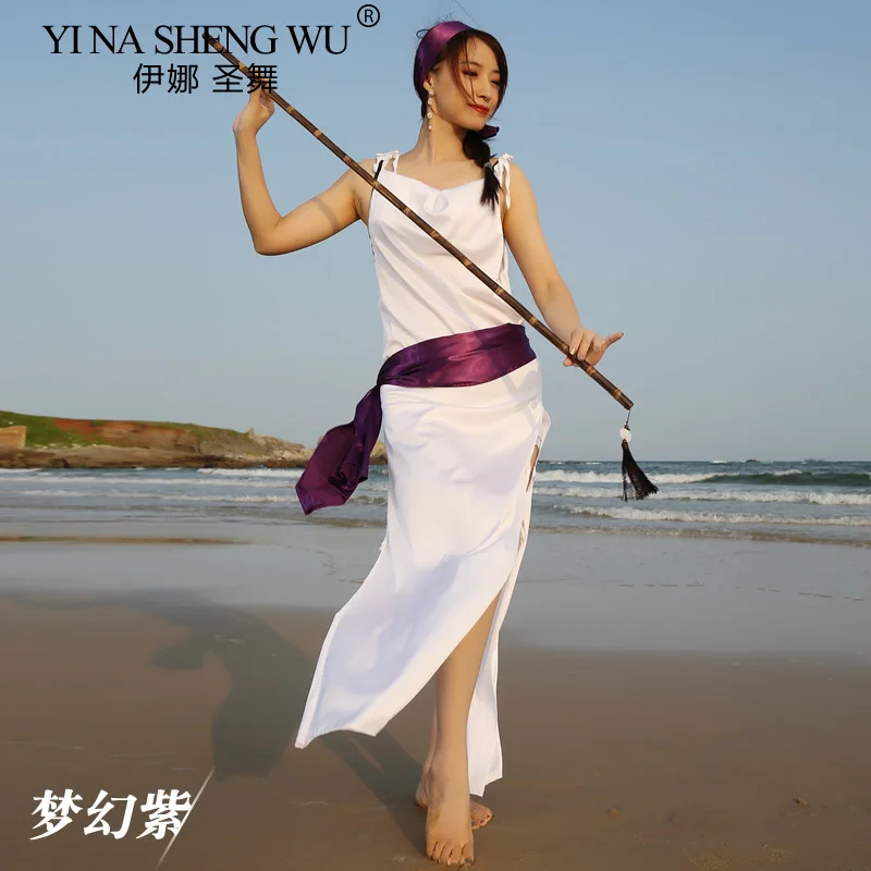 Eleganter langer Rock, Bauchtanz-Robe für Damen mit halben Ärmeln, modales Performance-Kleid für Erwachsene, Wettkampf-Übungskleidung