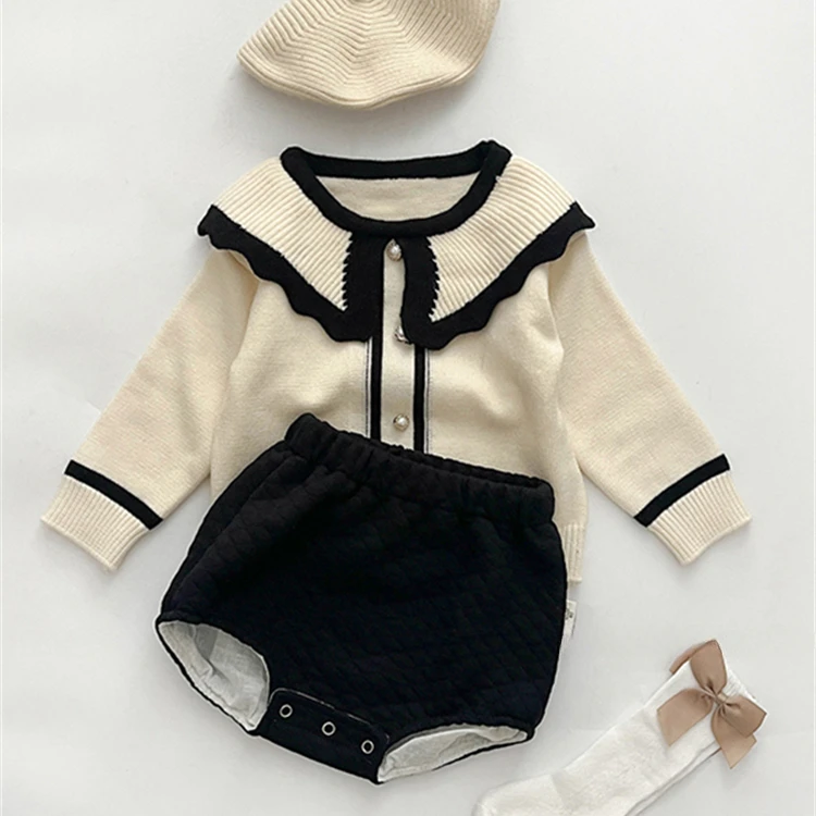 Baby Spring and Autumn Long Sleeved Clothes  Girl Set Knitted Shirt Baby Woolen Clothes Pants for Going Out Butt Pack Pants