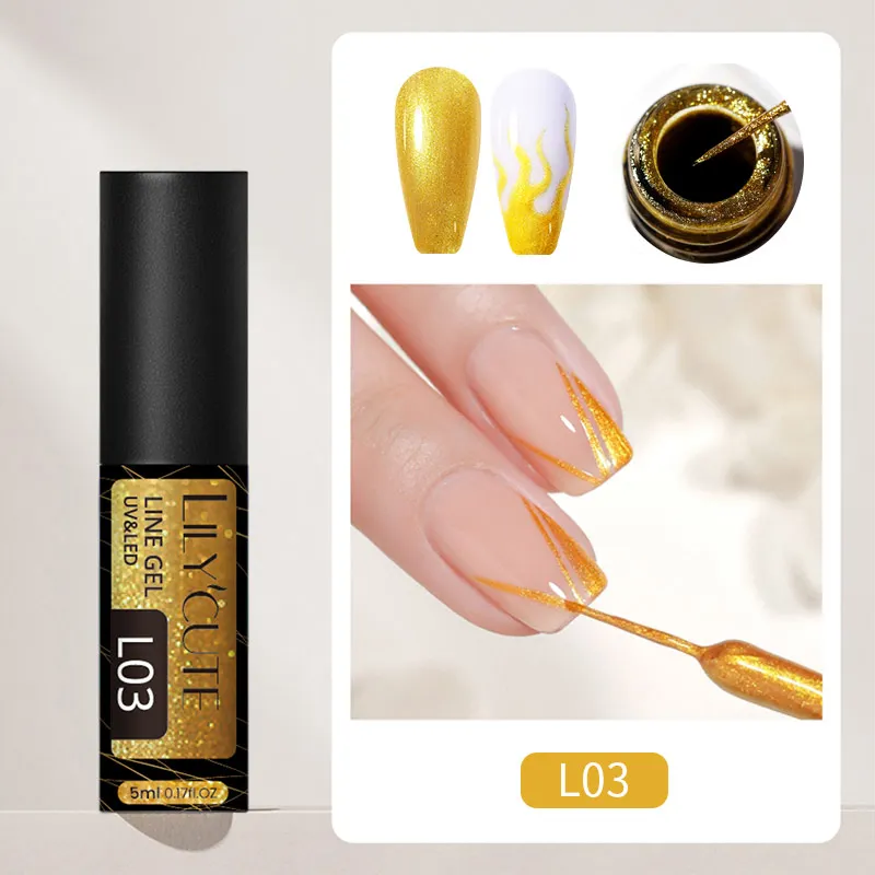 LILYCUTE 5 ml Weiß Schwarz Liner Gel Nagellack Bunte Französisch Malerei Streifen Semi Permanent Zeichnung Nail art UV Gel Lack – Detail 9