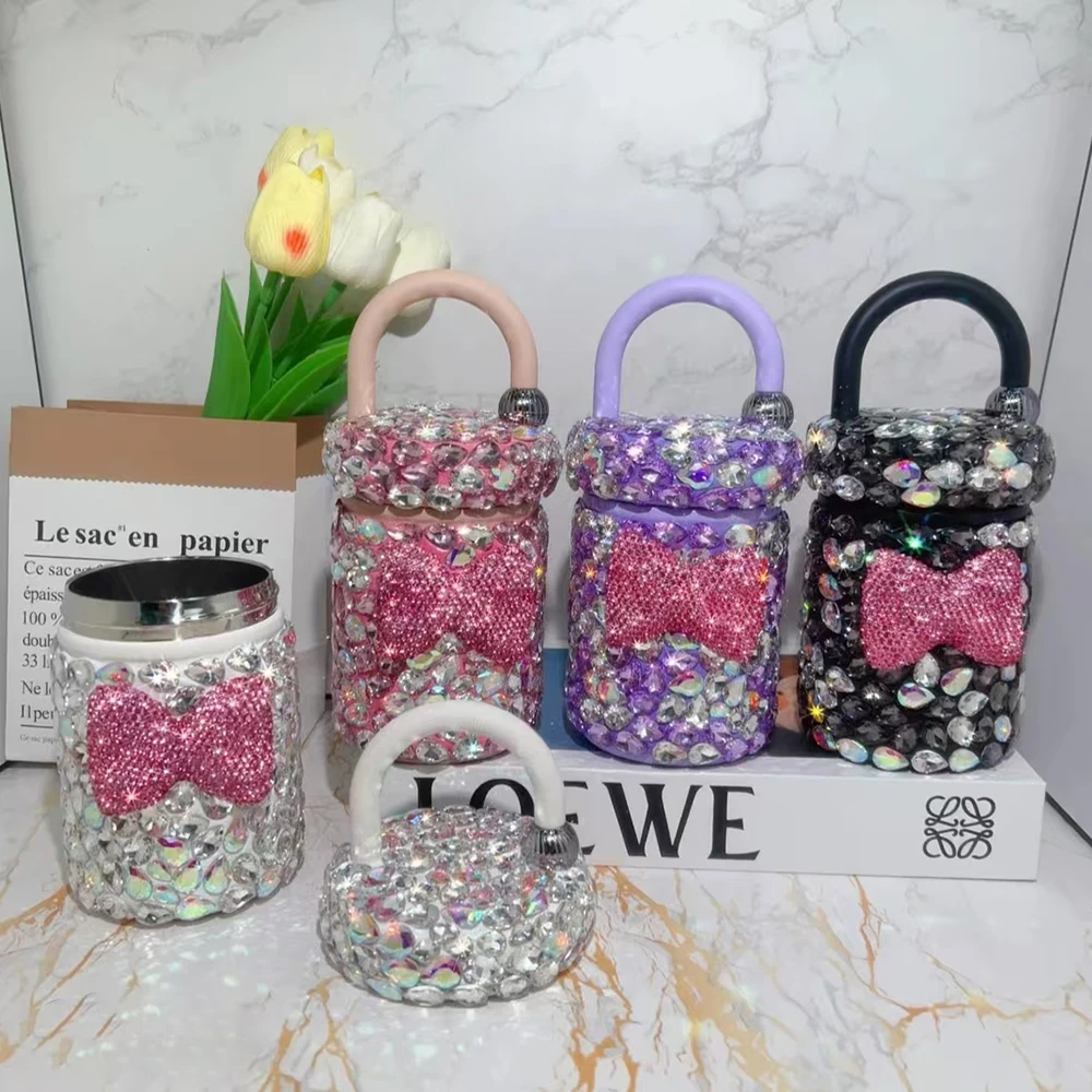 

400 мл блестящий алмазный термос из нержавеющей стали, кофейная кружка, портативная бутылка для воды с ручкой, термосы, изолированная чашка