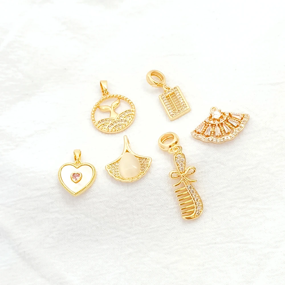 Brass Package Made of 14K Gold Zircon Inlaid Fish Tail Round Brand Abacus Comb Exquisite Pendant DIY Jewelry Accessory Materials