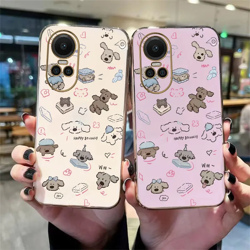 Reno10 Lucky Dog Plating Phone Case For OPPO Reno 11Pro 11 10ProPlus 10Pro 9 9ProPlus 9Pro 8T 8 8Pro 7 7Pro 7SE 6 Cover