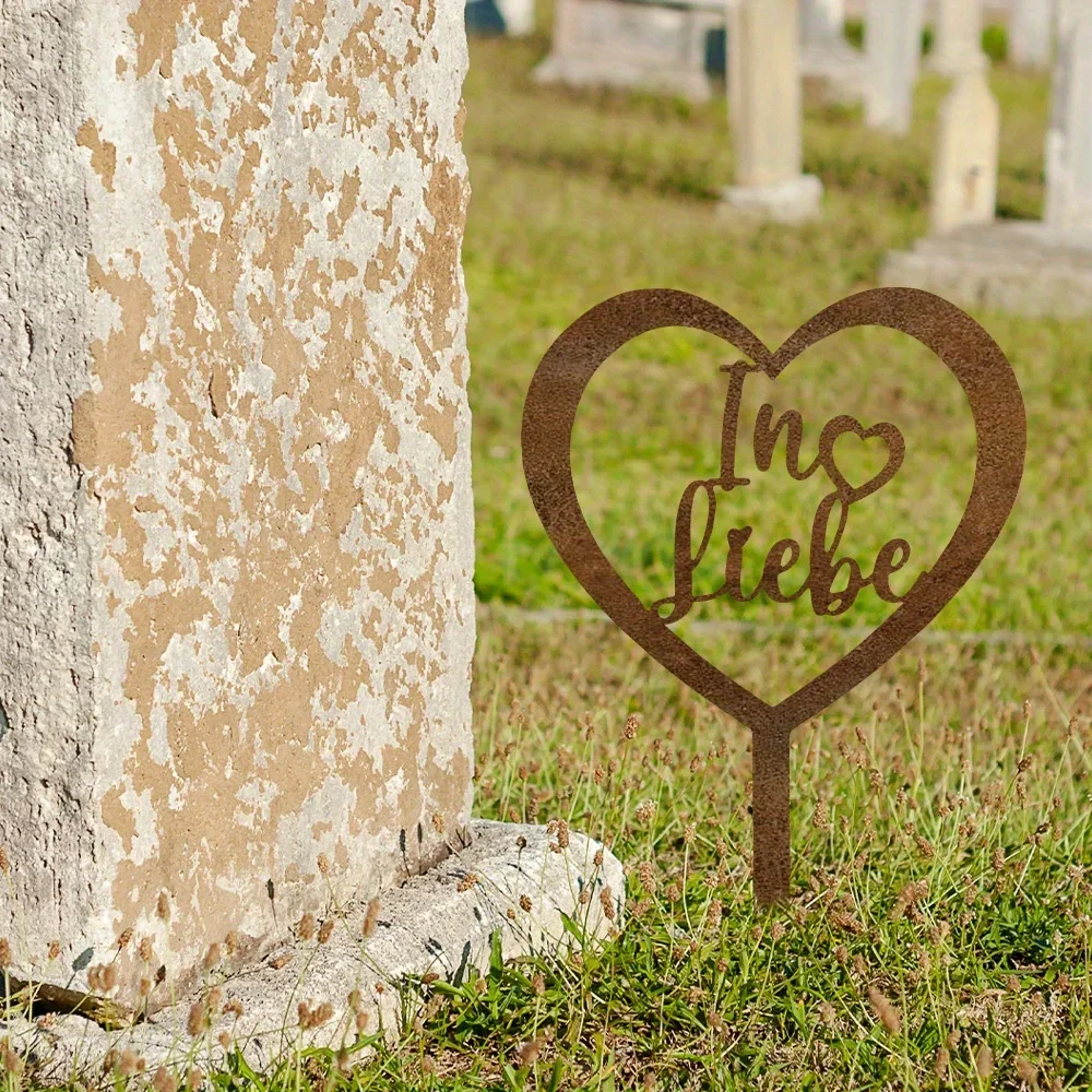 1pc Rustic Grave Stake with Heart Saying 