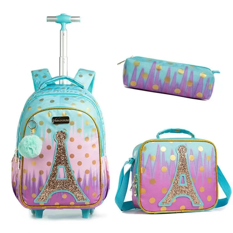 

Children's School Backpack Set Wheeled Backpack Trolley School bag with Wheels for Boys Girls Students Backpack with Lunch Bag