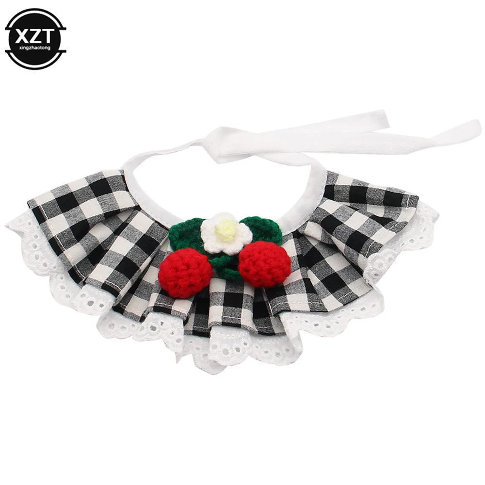 Cute Lace Dog Collar Bowknot Pet Collar Bibs Lovely Dog Cat Necklace Decor for Small Dogs Cats Plaid Flowers Lovely Collar