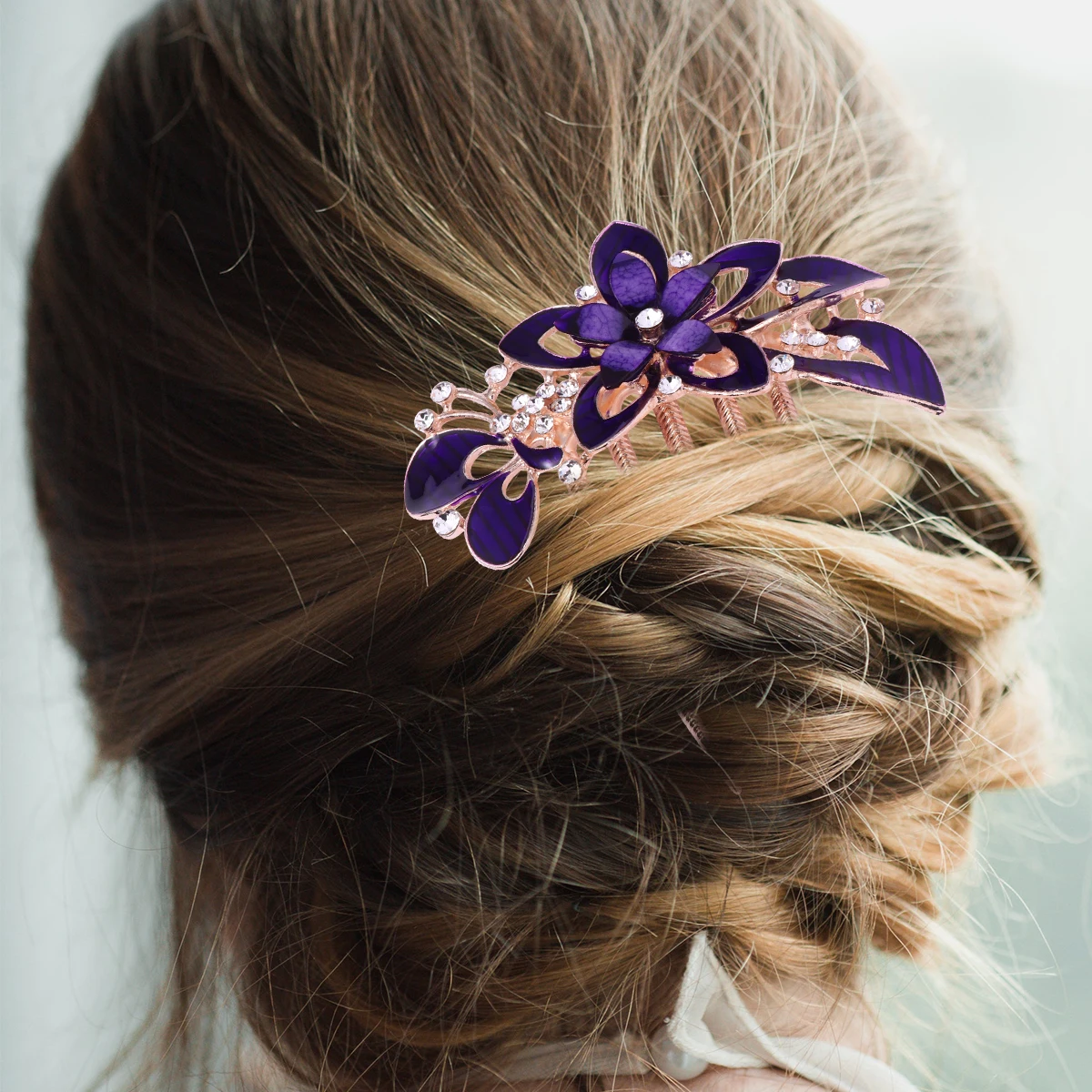

Elegant Hair Comb Bride Accessories Wedding Headdress Purple Bridesmaid Gems Combs Hair Ornament Fashion Headwear
