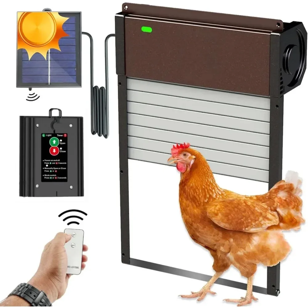 

Automatic-Chicken-Coop-Door-Solar - Powered Opener with Timer & Light Sensor Automatic Chicken Door with Remote Control