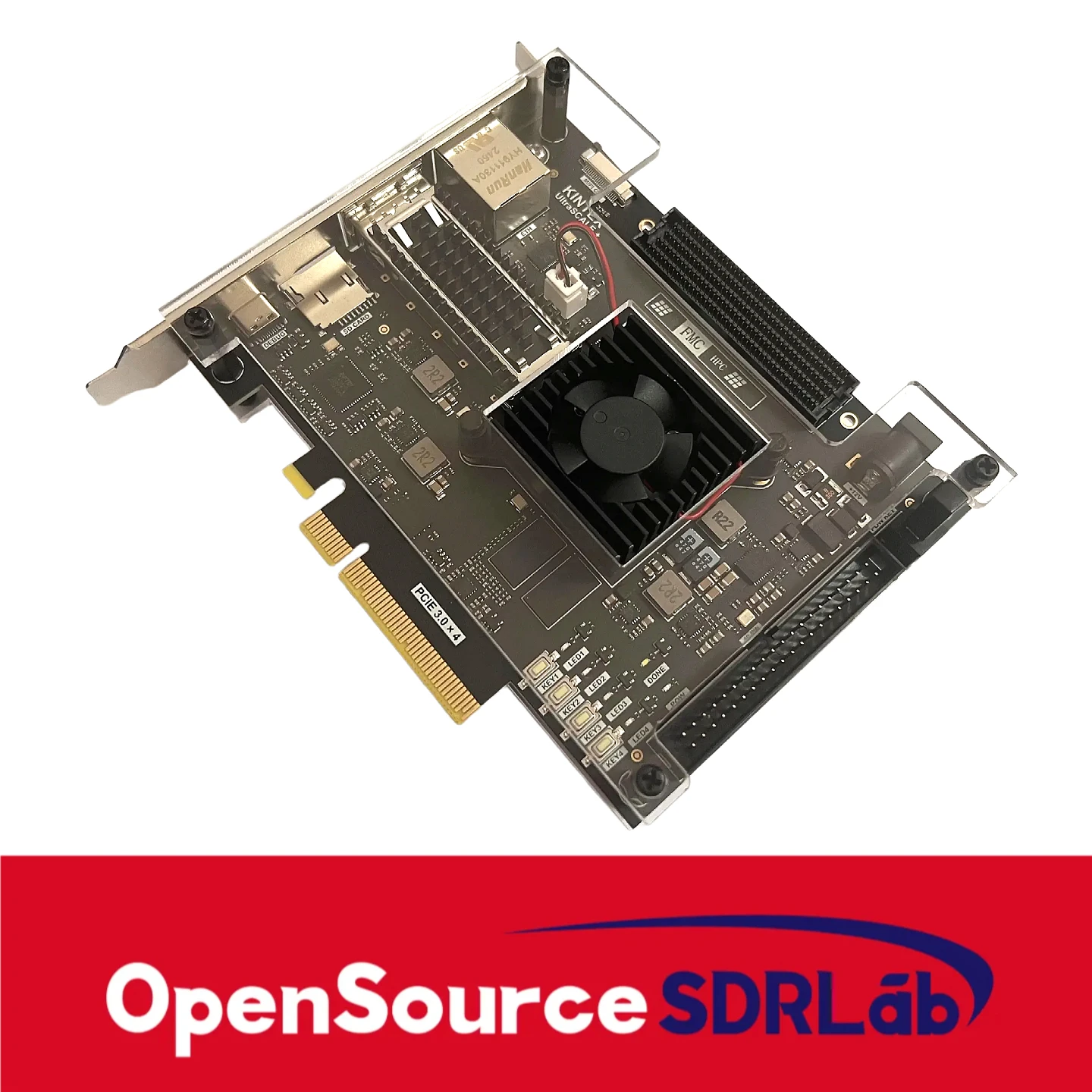 لوحة تطوير OpenSourceSDRLab KU5P FPGA XCKU5P FMC HPC QSFP28 100G منفذ بصري PCIE3.0