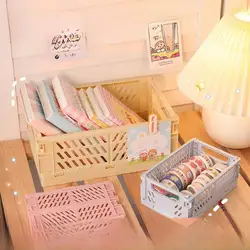 Desktop Folding Storage Box Student Stationery Shelf Sundry Cosmetic Storage Basket Stackable Small Basket 2024 New