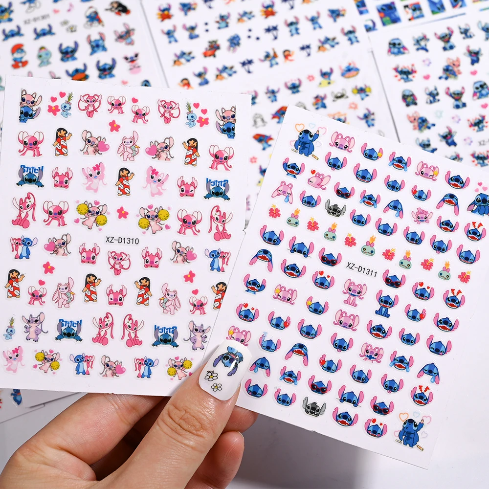 1Pc/10*8cm 3D Miniso Cartoon Lilo&Stitch Nail Stickers Kawaii Design Nail Art Decoration Decals Cute DIY Press on Nails stickers