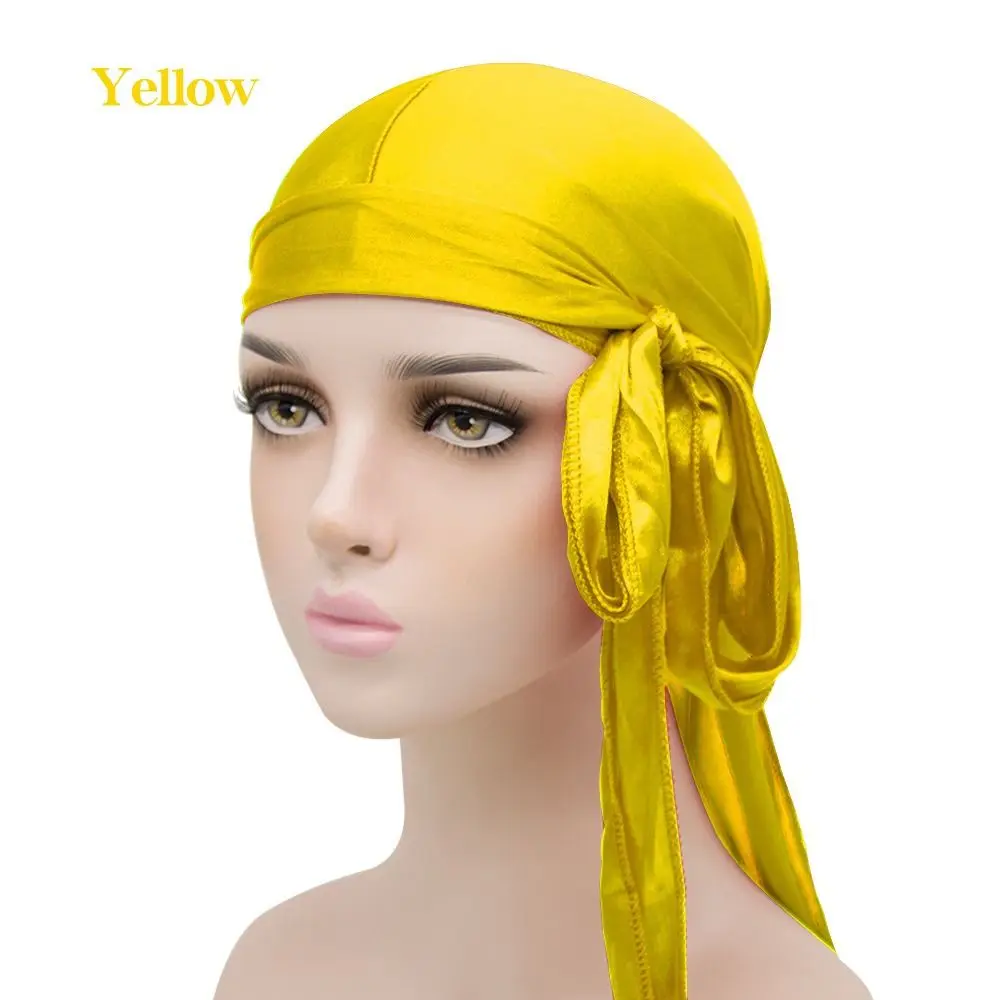 Fashion Turban Hat Muslim Turbante Women's Hijabs Stchy Cap Hip Hop Head Scarf Head Wraps Long Tail Pirate Hat Satin Turban Men