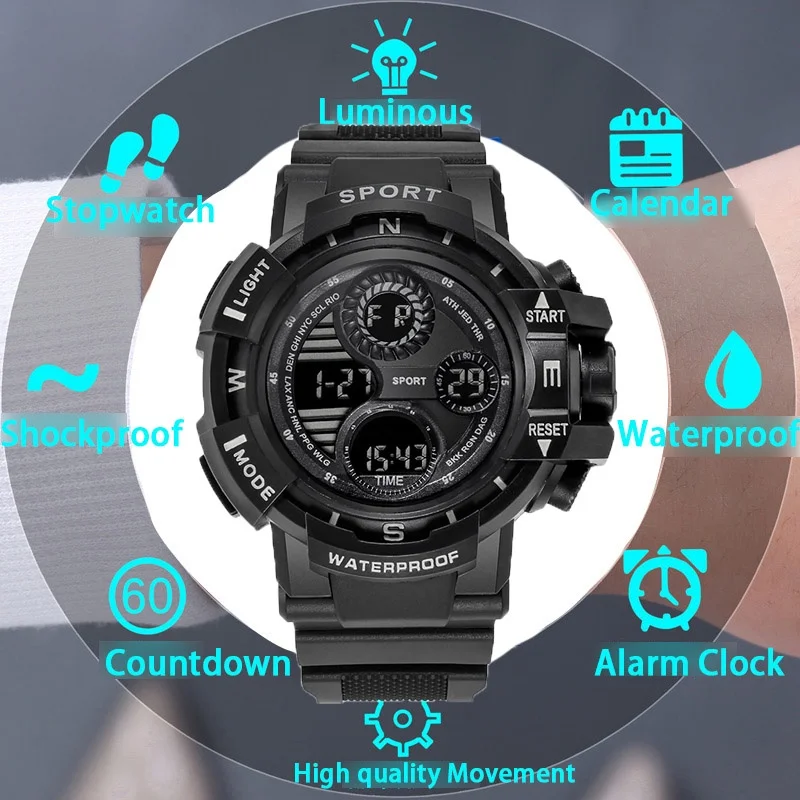 Kegllect Men Fashion Sports  Watches Multifunctional Electronic Wristwatch