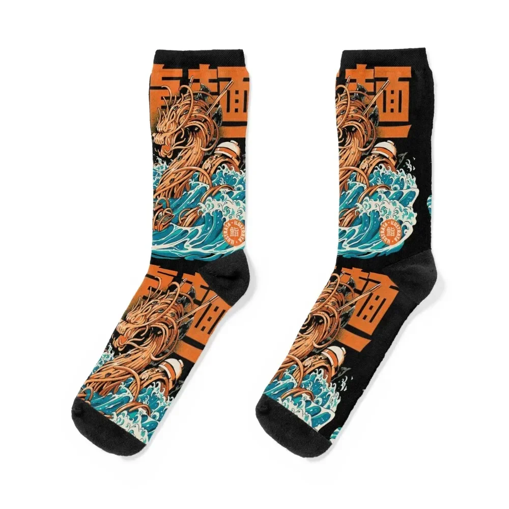 Black Great Ramen Dragon off Kanagawa Socks heated Lots Socks Men Women's