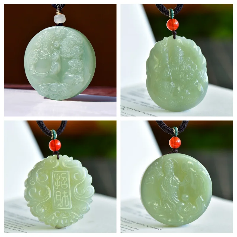 

Premium Hetian Jade Qinghai Material Wealth God Double-Sided Fortune Landscape Guanyin Pendant