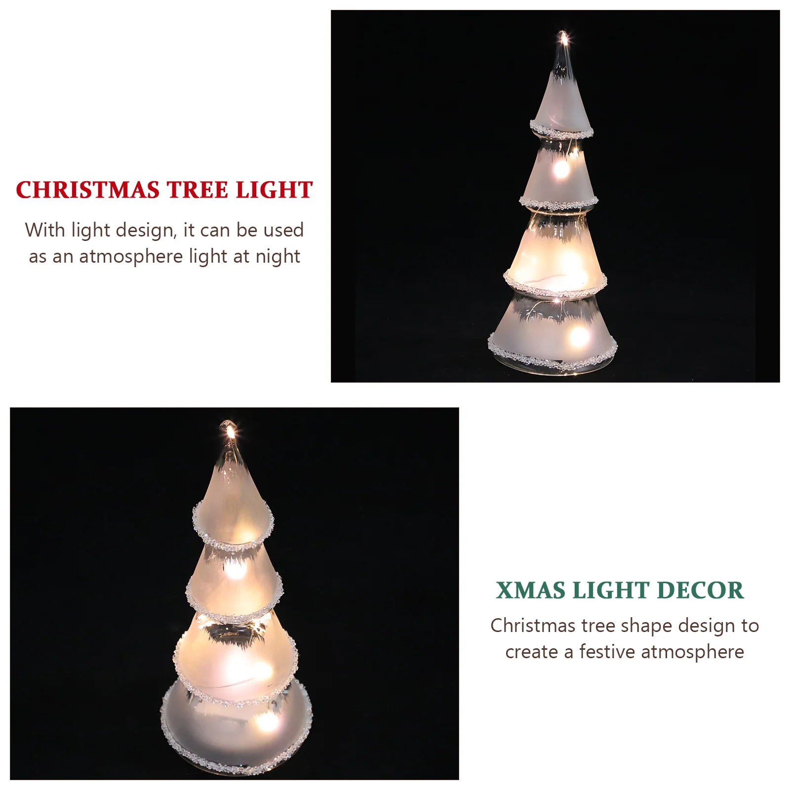

1Pcs Glass Christmas Tree Night Light Decorative Xmas Showcase Lamp Ideal for Kitchen Fireplace Front Door Decoration