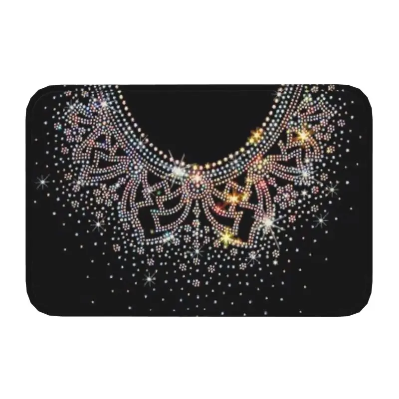 Sequins Rhinestone Crystal Collar Bib Necklace Front Floor Door Entrance Mat Bling Diamond Bath Kitchen Doormat Carpet Rug