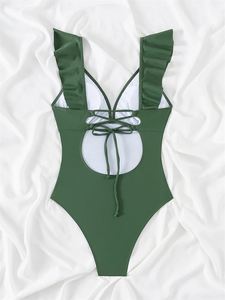 Eendelig Badpak 2024 Nieuwe Damesbadkleding Met Ruches Sexy Rugloze Monokini Bodysuit Badpak Voor Dames Zomer Strand Bodysuit