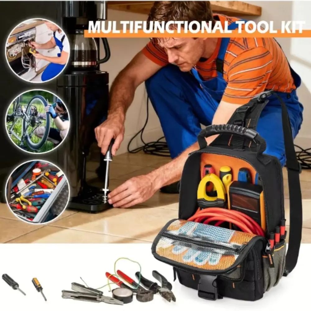 Zippered Electrician Tool Pouch Durable Ergonomic Handle Tool Bag Portable Shoulder Strap Storage Pouch Electrician Work