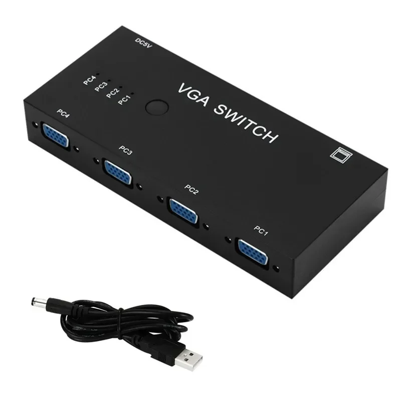 1080P 4 In 1 Out VGA Switch, Four Cut One Out VGA Audio Video Converter for Computer, Projector, Set - top Box, Notebooks