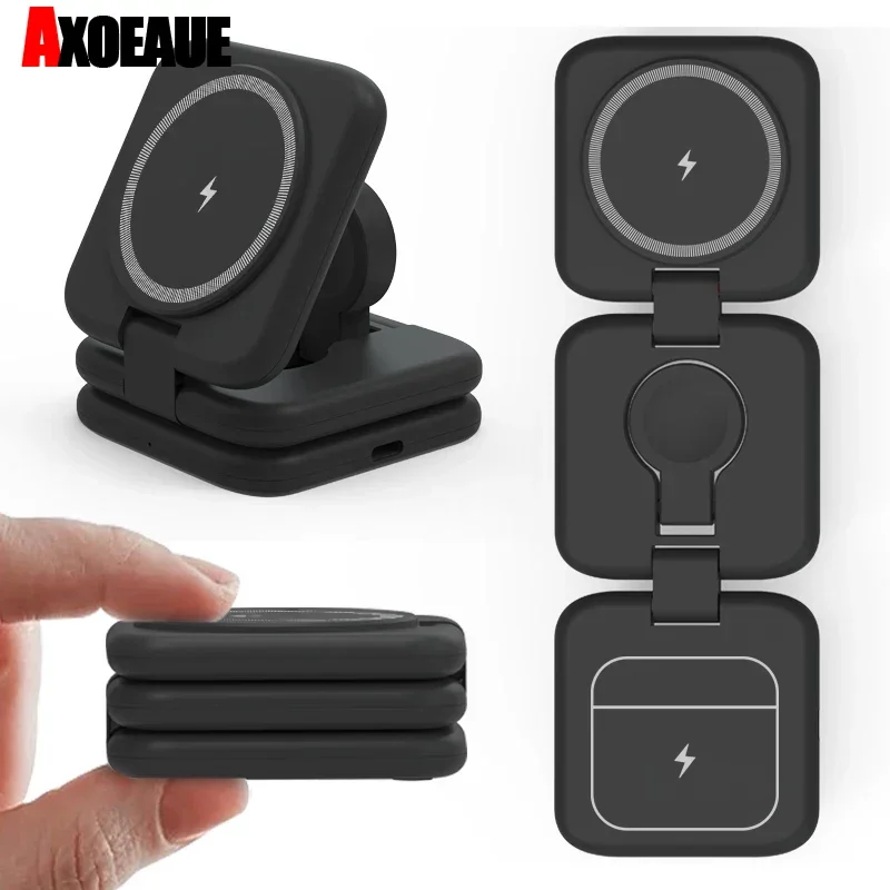 3 In 1 Foldable Magnetic Wireless Charger Stand For iPhone 15 14 13 Pro Max Fast Charger Holder Station for iWatch AirPods 3/2