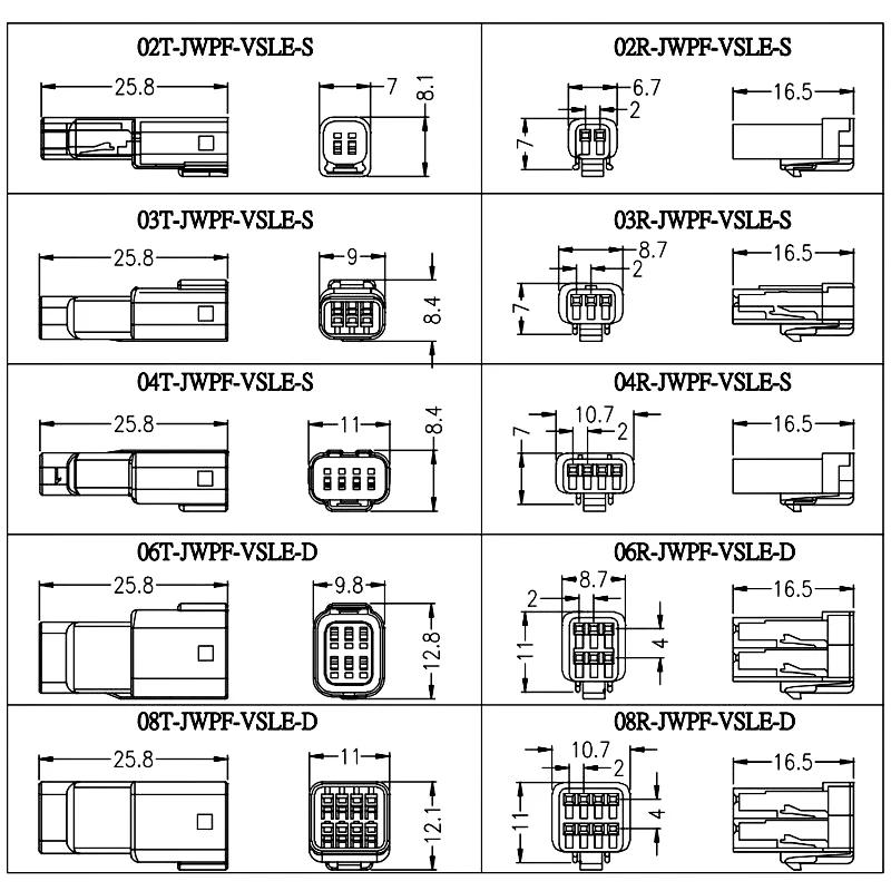 Jst-02R Motorcycle Micro Connector 2/3/4/6/8-Pin Automobile Rearview Mirror Small Current Harness Waterproof Plug 03T-JWPF-VSLE