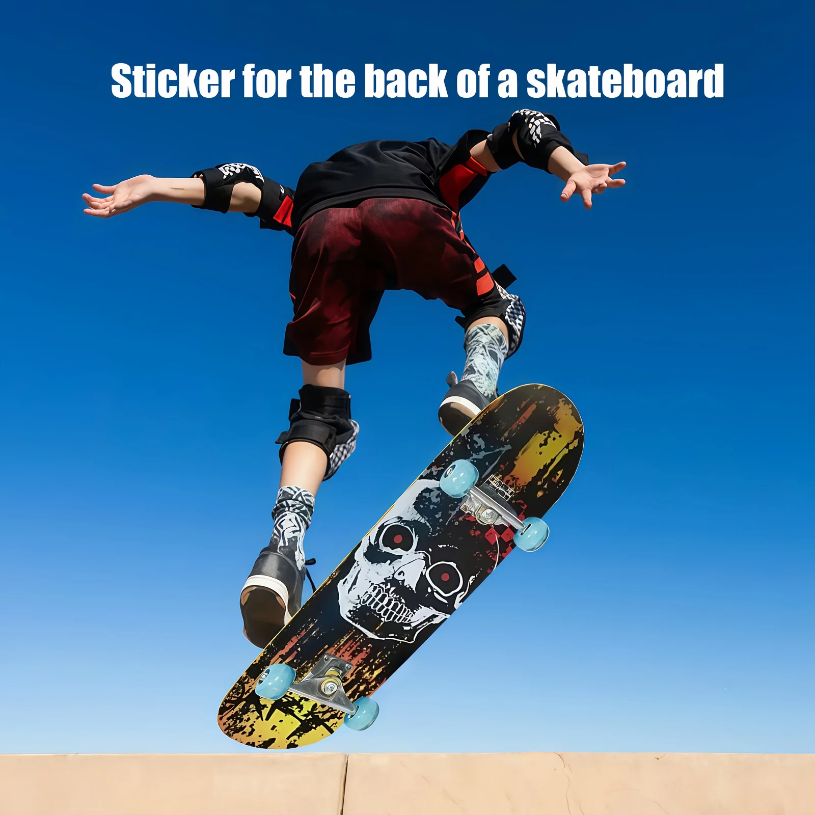 

1 Street Punk Trend "Cool Skull Design" Cartoon Printed Skateboard Sticker - Self Adhesive Waterproof PVC Sticker