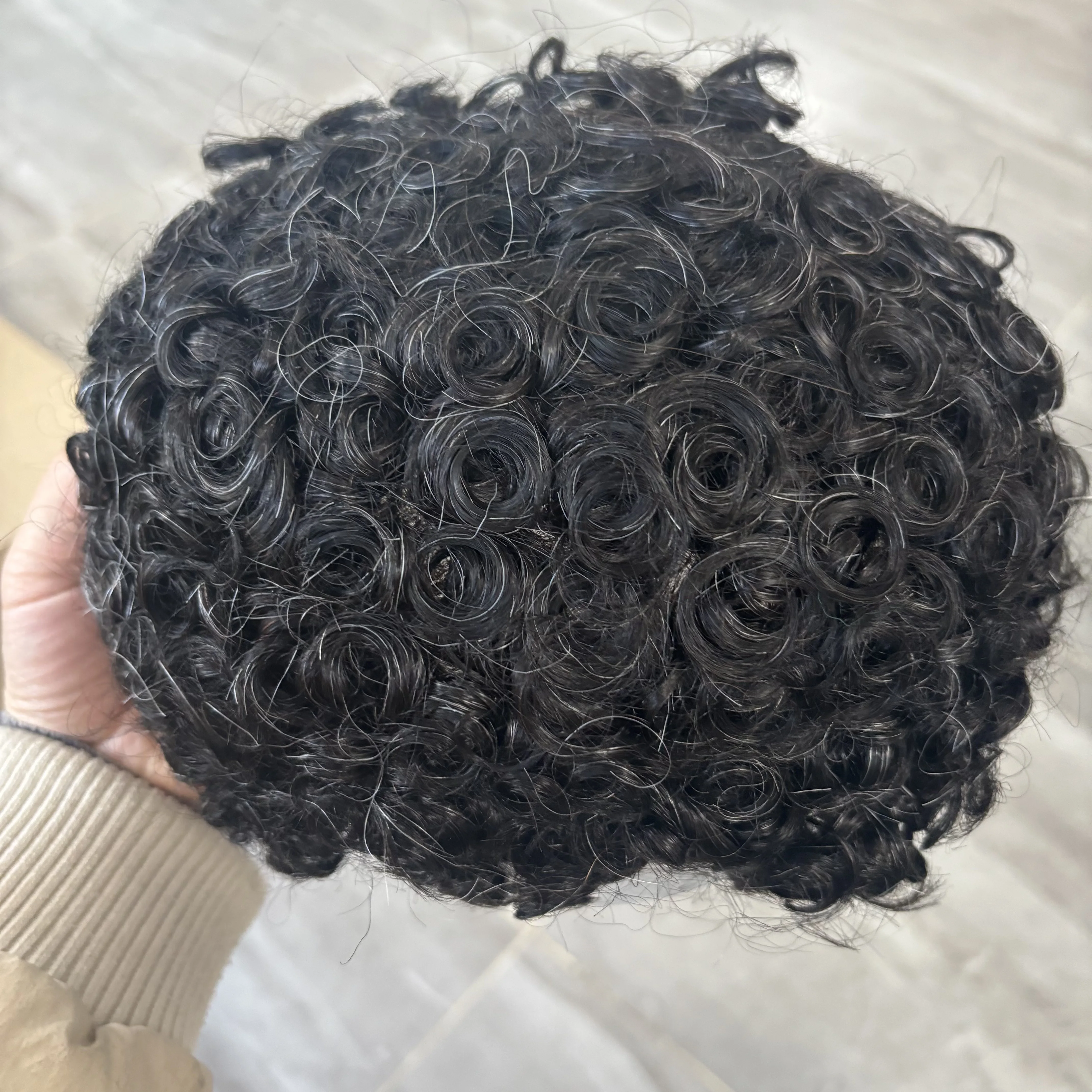 Undetectable Thin Skin Base Black Man's 100% HUman Hair Super Durable 18mm Curly Hair Replacement Natural Hairline Hair System
