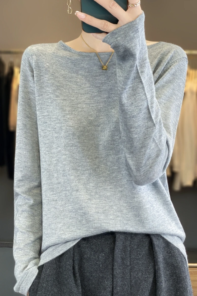 Merino 100% Wool Women's Slim Lightweight One Neck Casual Fashionable Interior Cashmere Knitted Sweater