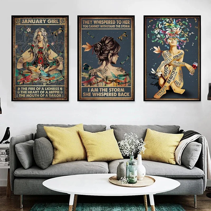 Wall Art Canvas Paintings Butterfly Girl Moon Motivational Quote Posters and Prints for Living Room Home Wall Decoration Cuadros