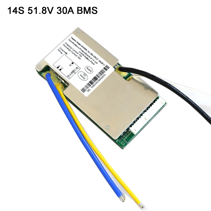 14S 51.8V 20A 30A 40A BMS PCM PCB For 500W-2000W 51.8V 10Ah-50Ah Lithium Battery With Balance Function And PTC Temp Sensor