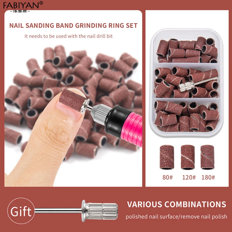 75/210/250Pcs  80/120/180 Grit Nail Sanding Bands With Nail Drill Bits Pedicure Tools  Gel Polish Removing Grinder Band