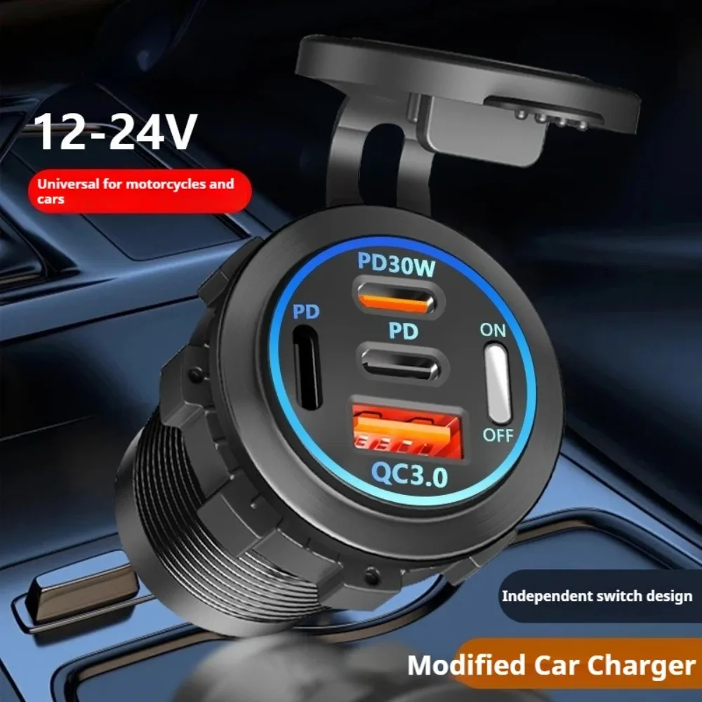 83W PD QC3.0 4-Port Car Charger Socket with ON-OFF Switch, 12-24V Universal Type-C USB Fast Charger for Motorcycle Truck RV Boat - view 4