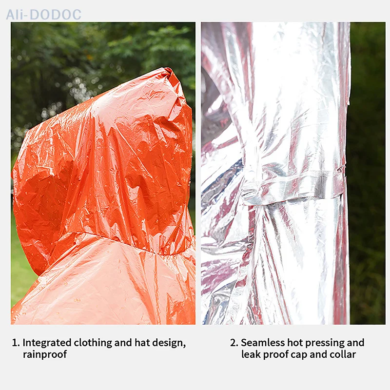 

5 in 1 outdoor portable emergency raincoat Long cycling thickened reflective windproof emergency hiking multi-functional raincoa