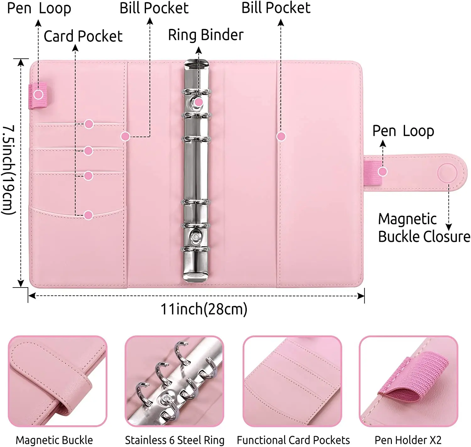 Imagem -04 - Pink Budget Binders Planner com Zipper Envelopes Carteira Notebook Organizador de Dinheiro Buracos Zipper Adesivos em Salvar a6