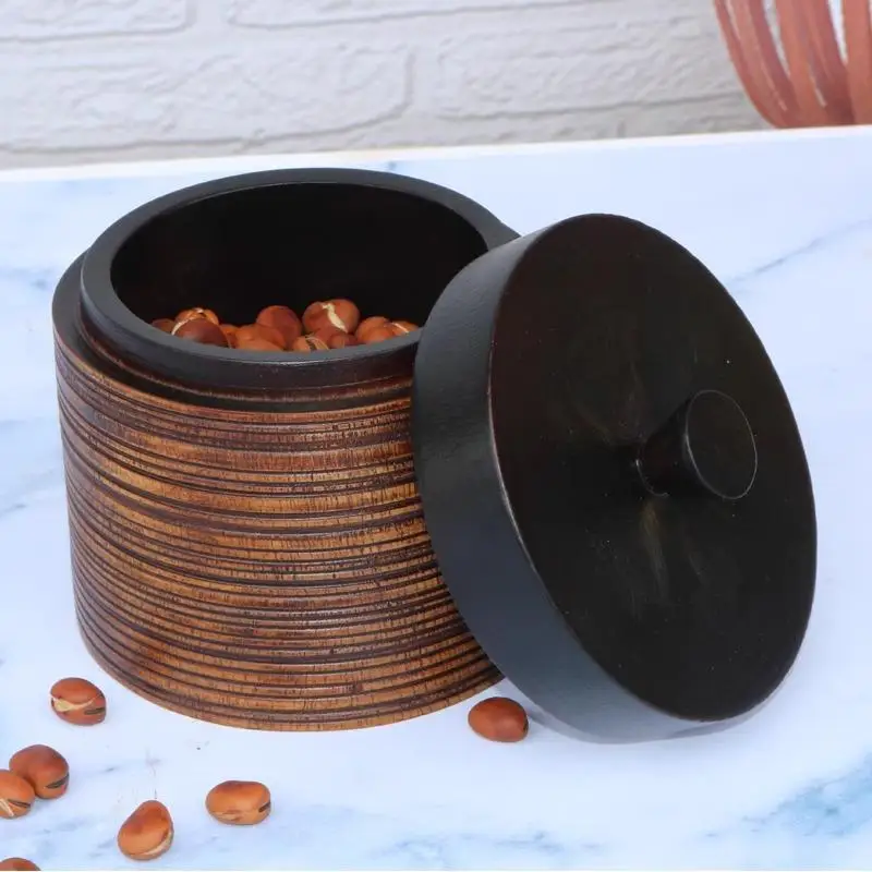 Solid Wood Tea Jar, Round With Lid Storage Box, Jewelry Box, Retro Brown Go Board Item Storage Box