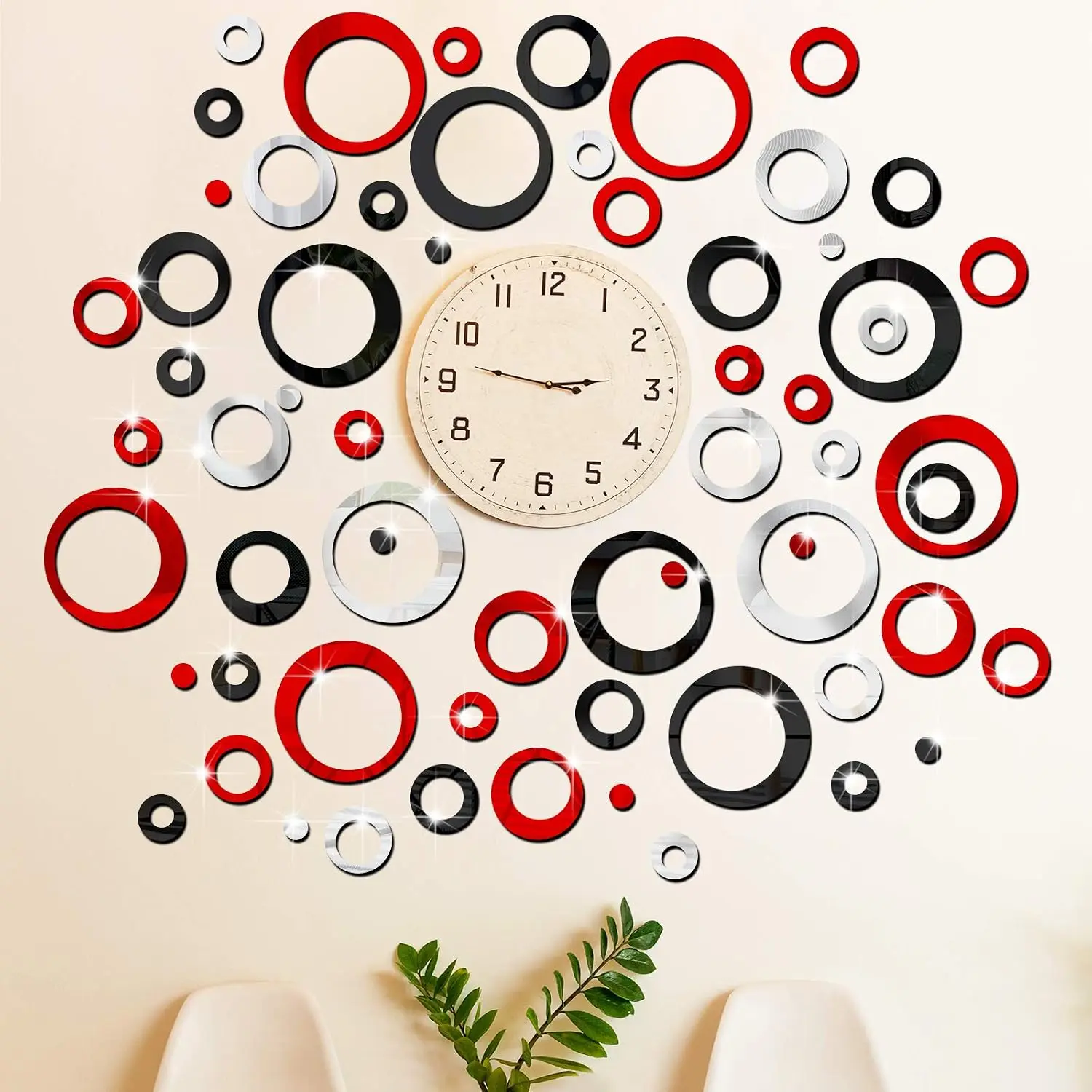 72PCS Circle Mirror Wall Stickers Acrylic Self Adhesive Decorative Decals for Living Room Bedroom Wall Art