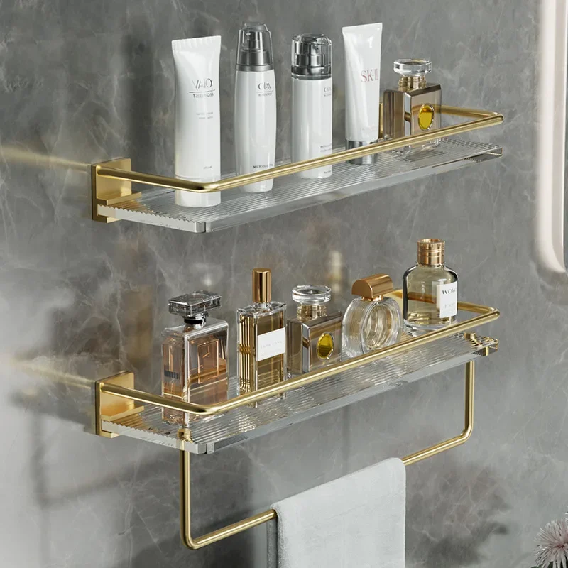 Gold acrylic bathroom storage rack, bathroom towel storage rack, wall hanging corner rack, bathroom accessories corner shelf